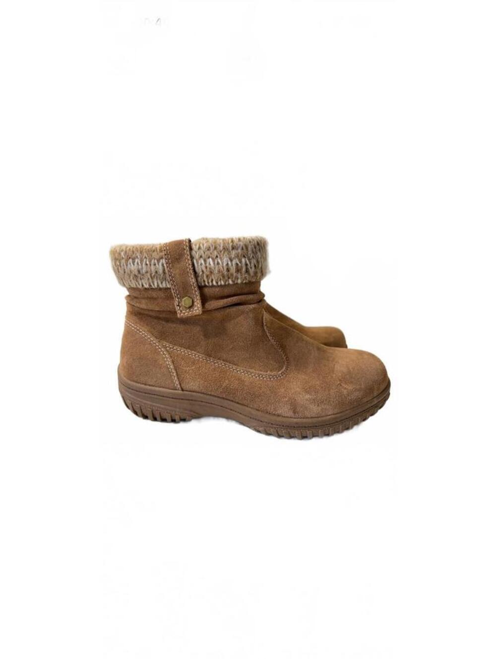 Khumba Laura Bootie Suede All Weather Leather Padded Ankle Boot Crochet Tan 8